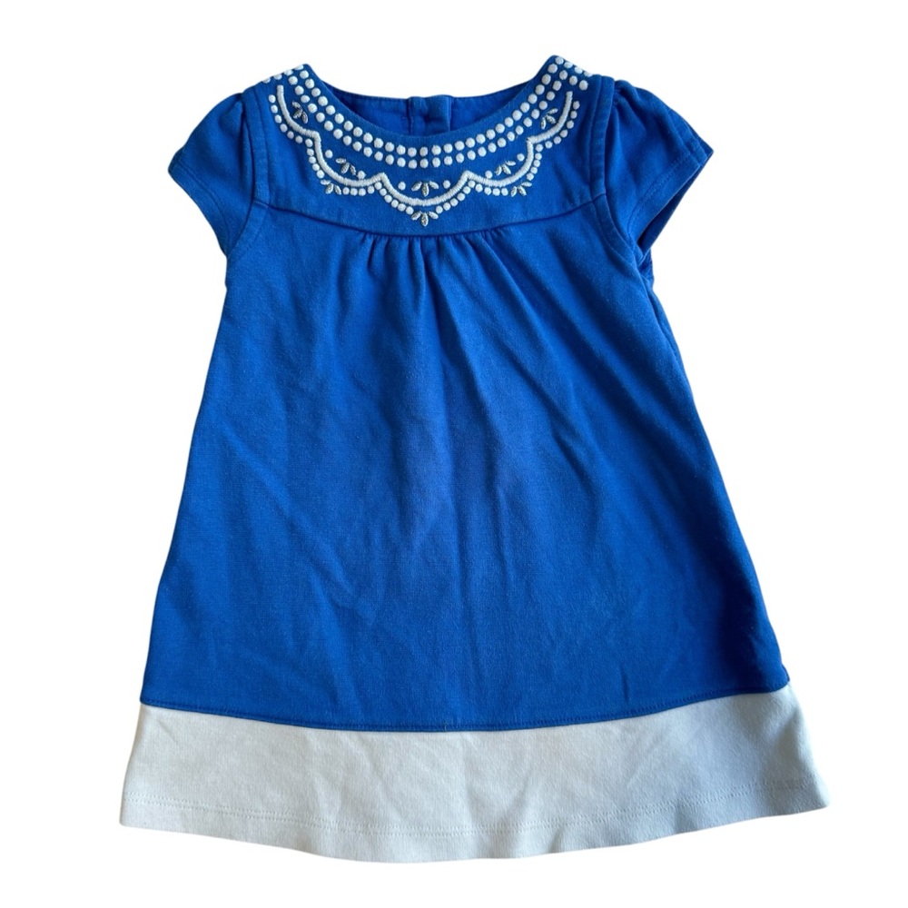 Girls Gymboree Royal Blue Dress With White Detail Size 12-18M